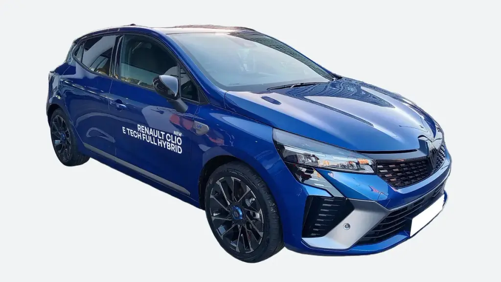 La même Clio bleue détourée : la carrosserie seule, sur un fond blanc