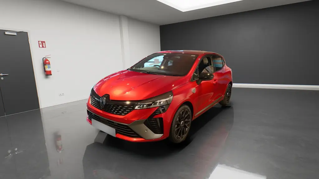 Clio rouge, en photo studio « Box photo de concession »